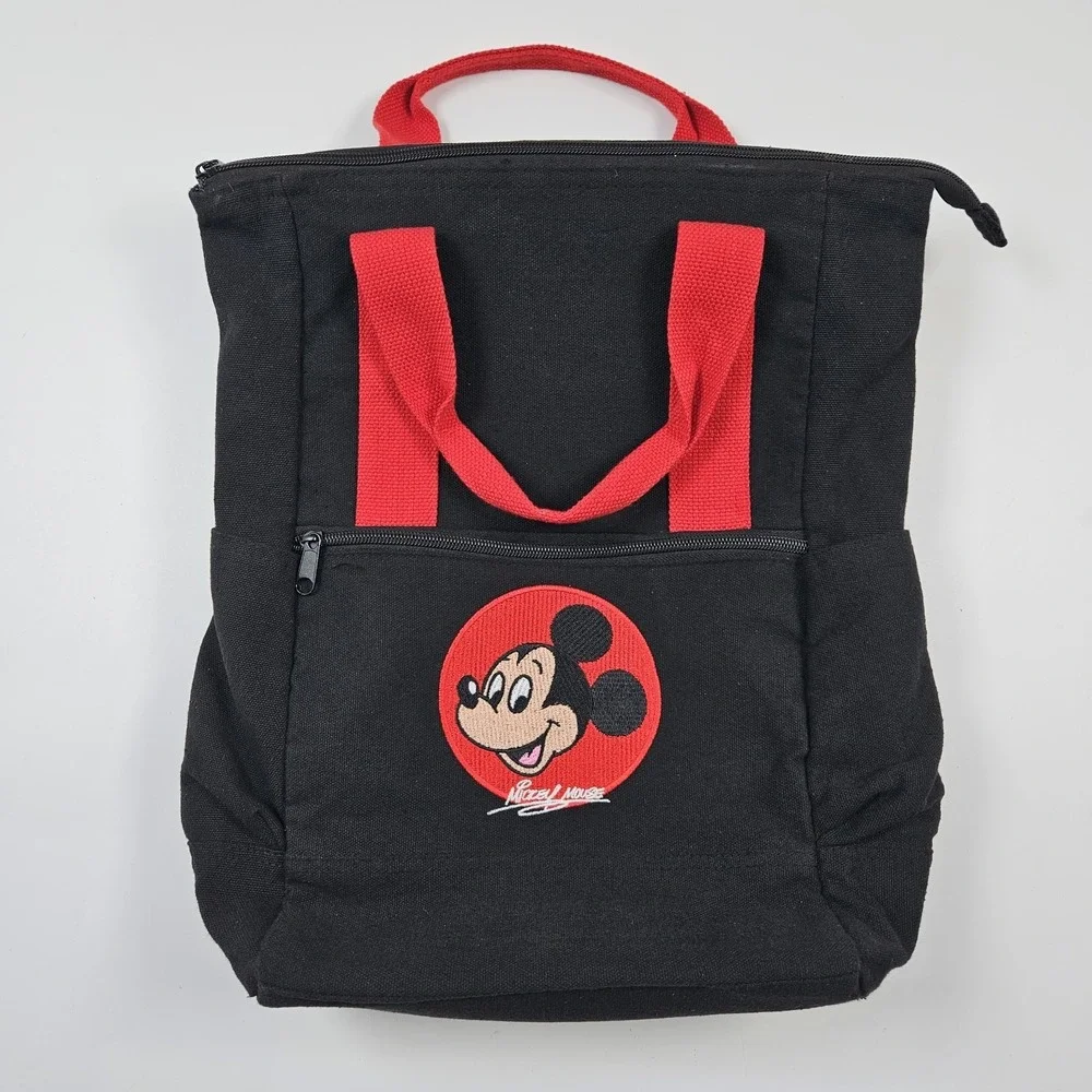 Disney Mickey Mouse Backpack Black Red Logo‎ Drawstring School